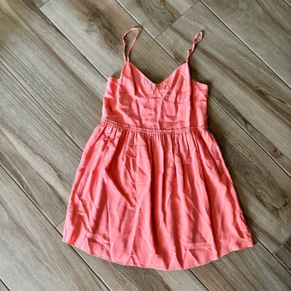 Wilfred by Aritzia Dress Womens Size Six Pink Silk Cami Mini V-Neck Side Zip